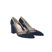 Ari Black Upper Mesh Block Heel Pump | E'MAR