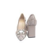Ari Grey Upper Mesh Block Heel Pump | E'MAR