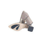 Ari Grey Upper Mesh Block Heel Pump | E'MAR