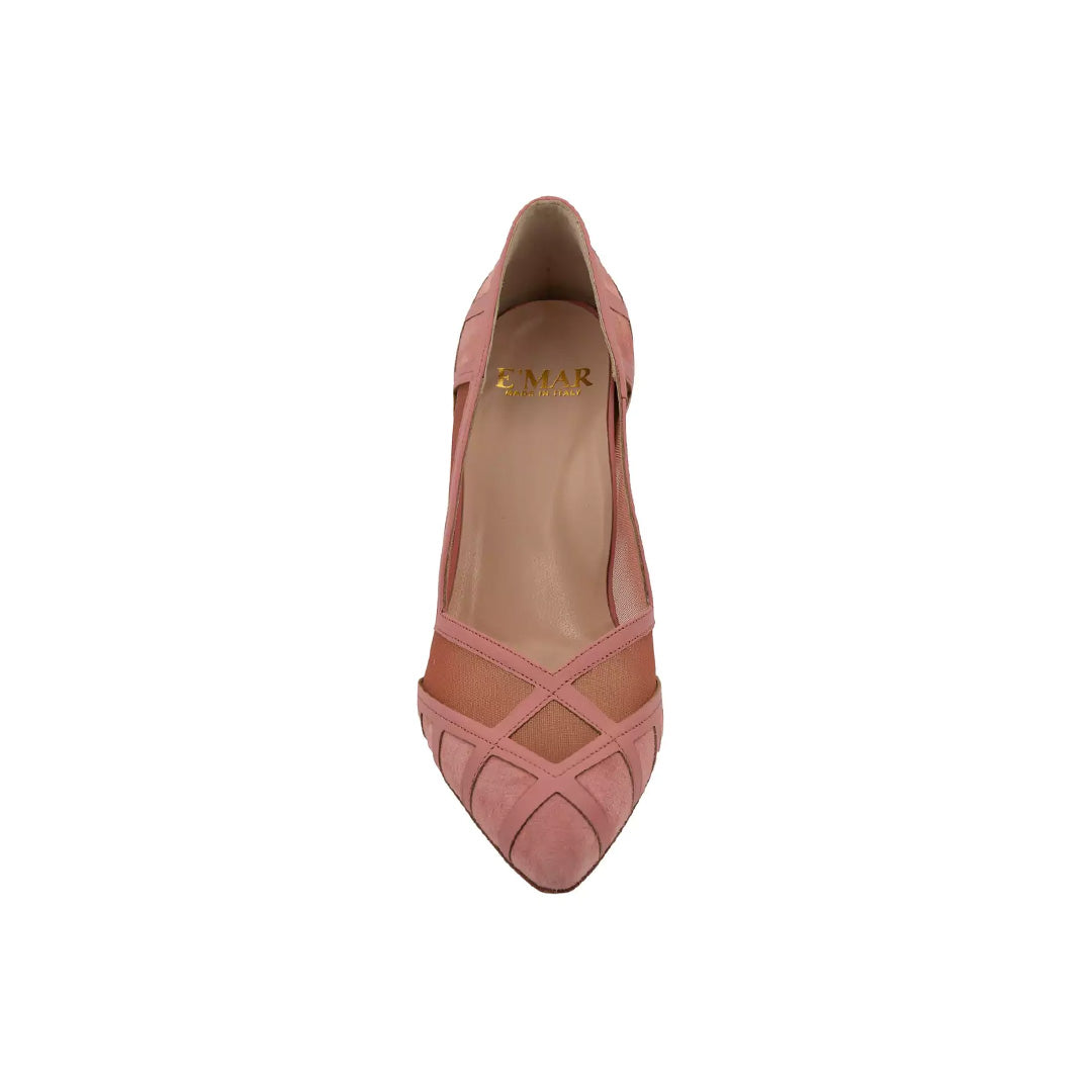 Ari Pink Upper Mesh Block Heel Pump | E'MAR