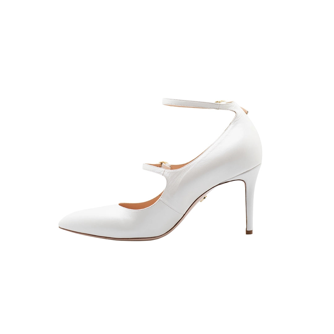 Meraki Pearl Double Strap Almond Toe Mary Jane Heels | E'MAR
