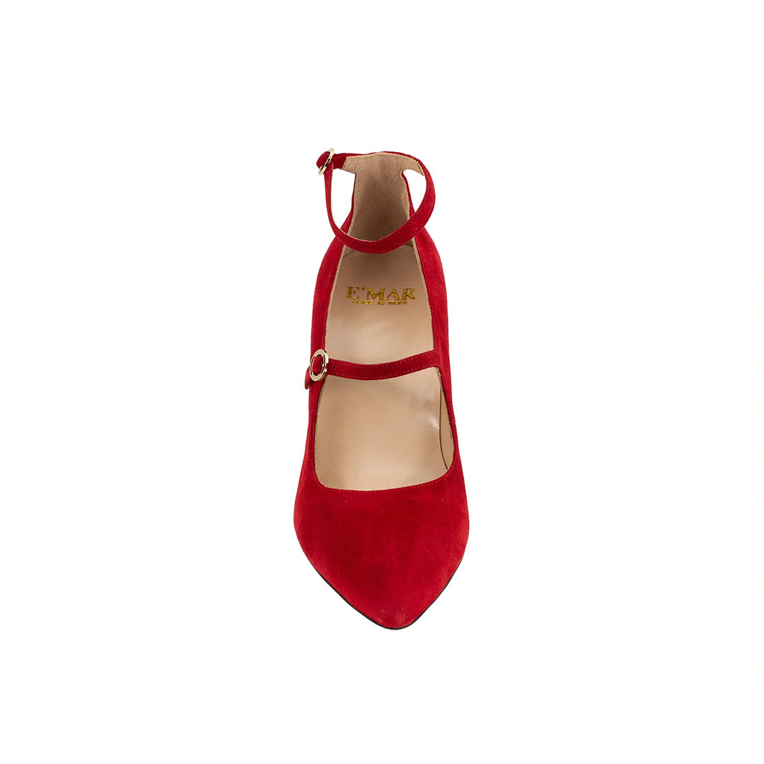 Meraki Red Double Strap Almond Toe Mary Jane Heels | E'MAR