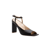 Nisa Brown Open-Toe Mule Heels with Ankle Strap | E'MAR