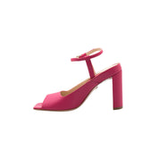 Nisa Pink Open-Toe Mule Heels with Ankle Strap | E'MAR