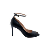 Raya Black Round Peep Toe Ankle Strap Heels | E'MAR
