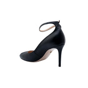 Raya Black Round Peep Toe Ankle Strap Heels | E'MAR