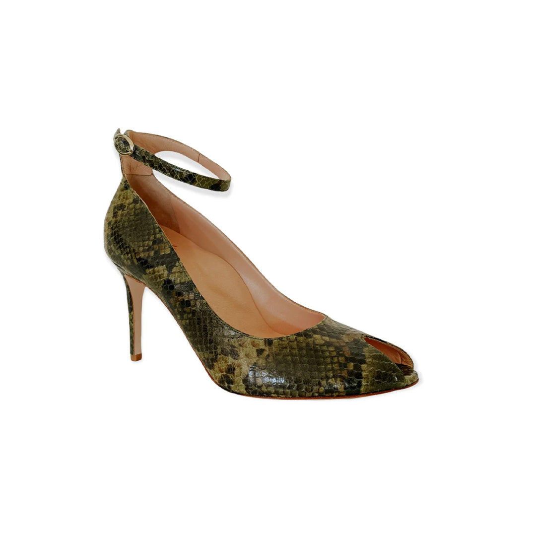 Raya Foresta Round Peep Toe Ankle Strap Heels | E'MAR