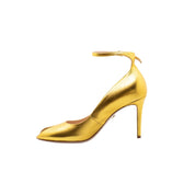 Raya Gold Round Peep Toe Ankle Strap Heels | E'MAR